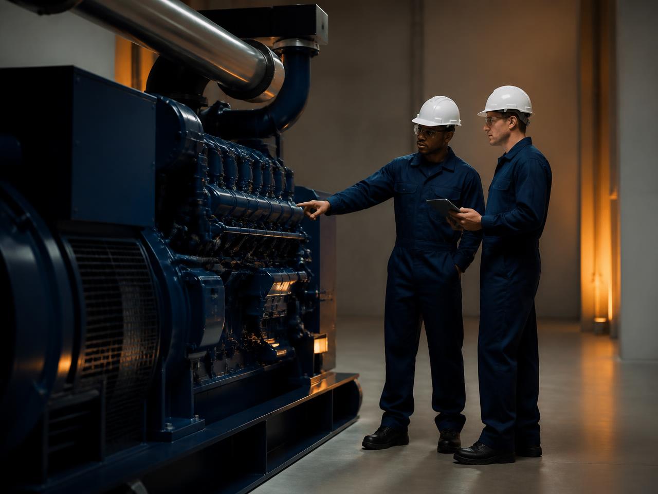 BEKAP Enerji mühendislik ekibi jeneratör kontrolü yaparken